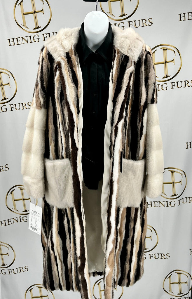 fur clearance - multicolor mink fur coat with hood