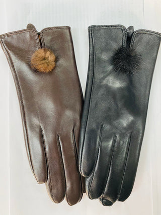 Women's Lamb Leather Gloves with Mink Ball.