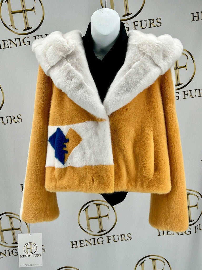fur clearance - Multicolor mink fur bolero jacket with hood
