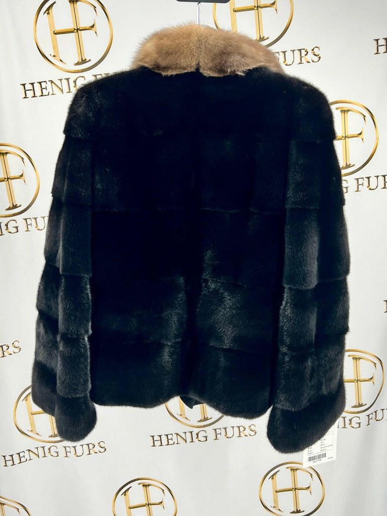 Fur Clearance - natural ranch mink fur jacket with sable fur collar