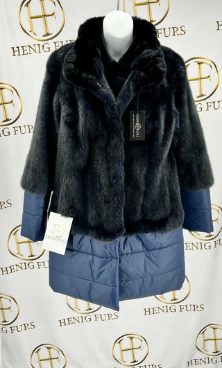 Mink Fur Stroller with Black Chinchilla Fur Collar & Cloth Trim.