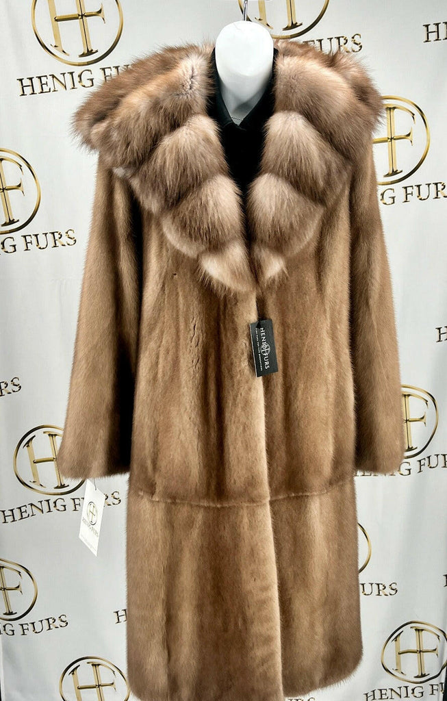 fur clearance - Pastel Mink Fur Coat with Stone Marten Collar