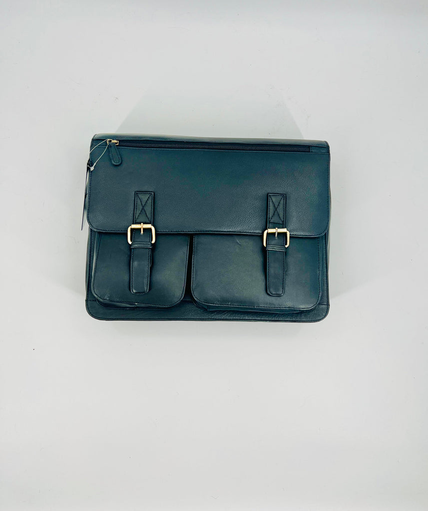 black lamb leather briefcase with shoulder strap