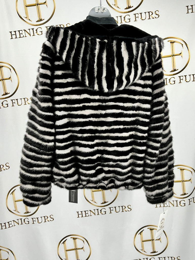 fur clearance - Striped Mink Fur Jacket with Hood