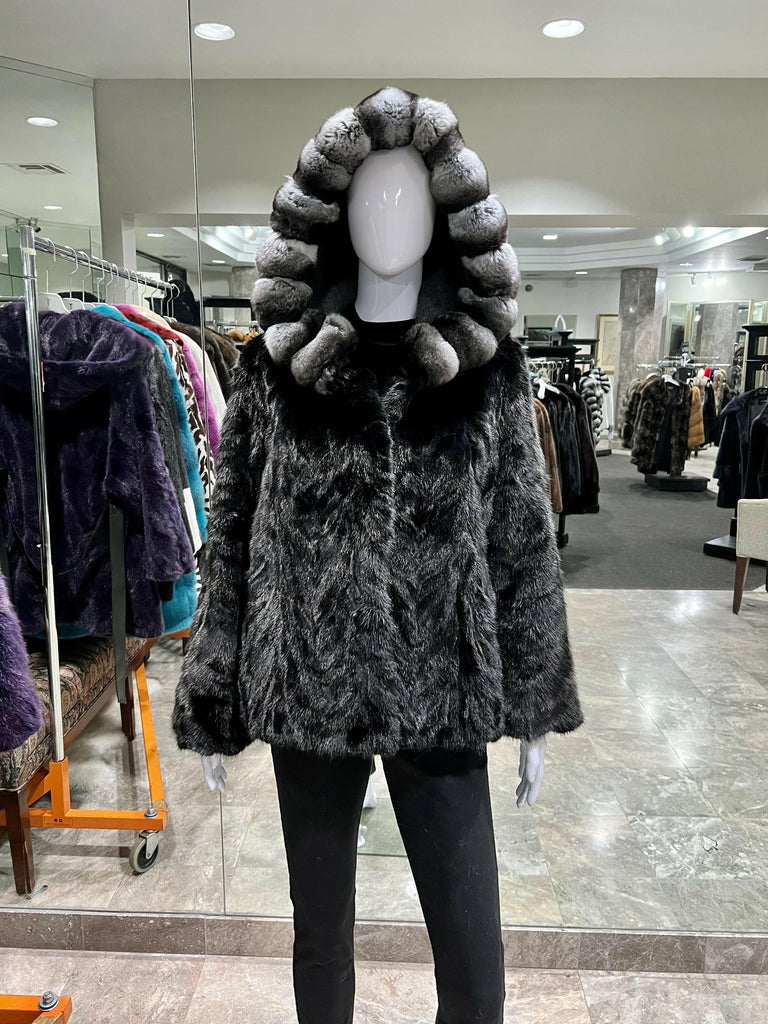 fur clearance - Mink Fur Jacket with Chinchilla Fur Trimmed Hood