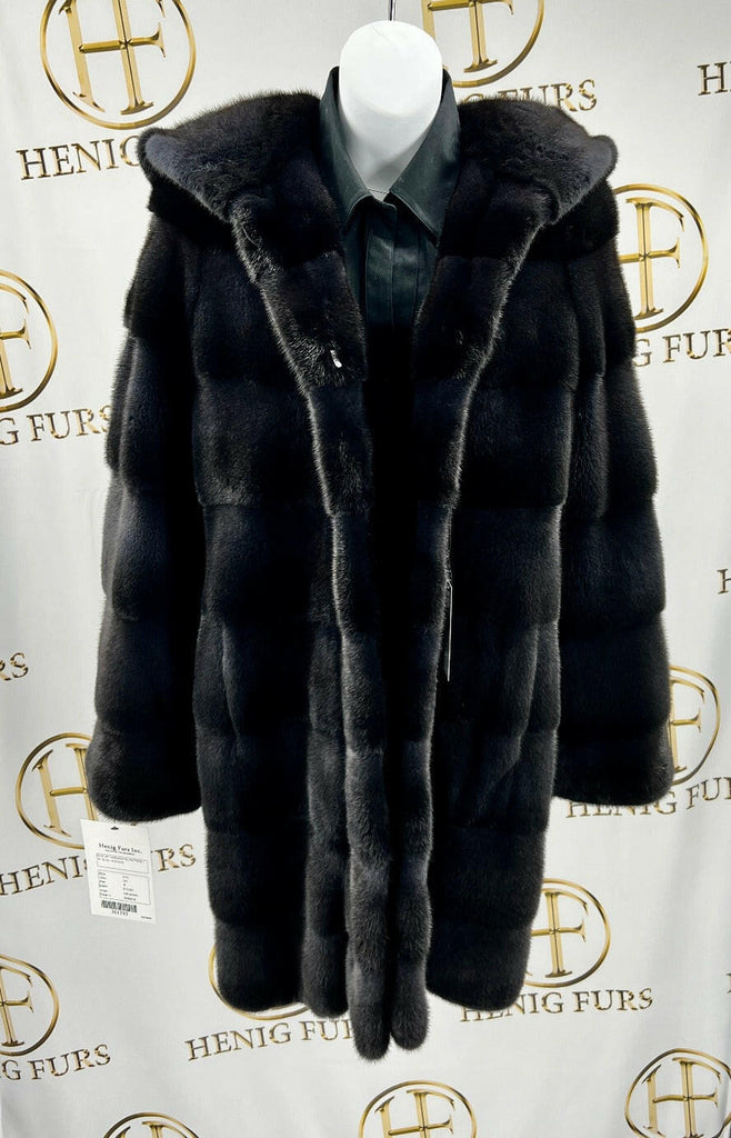 Fur Clearance - Charcoal Mink Fur Stroller with Horizontal Pattern and Full Fur Hood