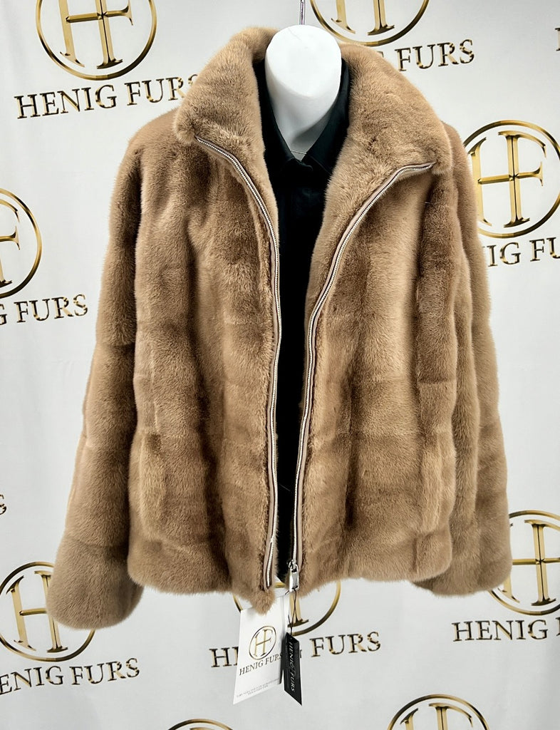 fur clearance - camel mink fur jacket with zip front