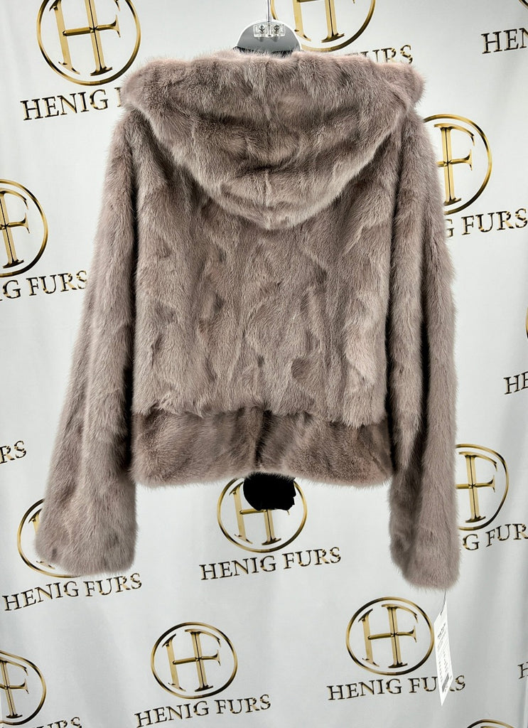 fur clearance - grey mink fur jacket with hood