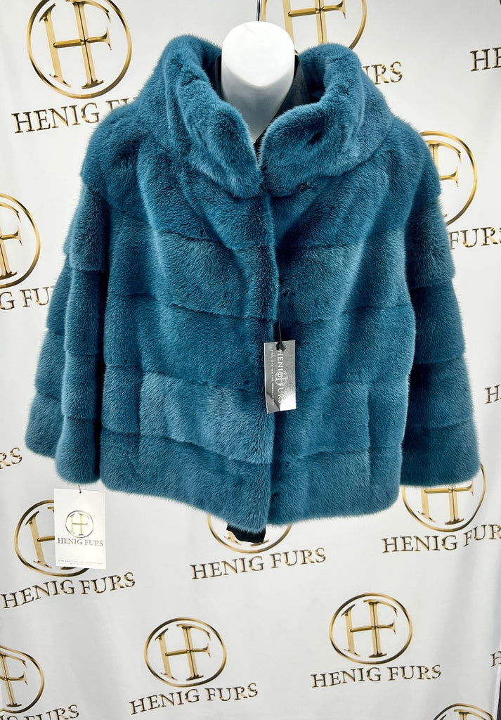 fur clearance - bright ocean blue mink fur bolero jacket