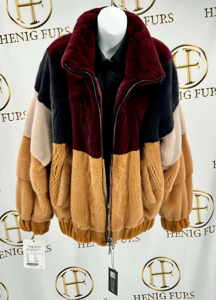 fur clearance - multicolor mink fur bomber jacket