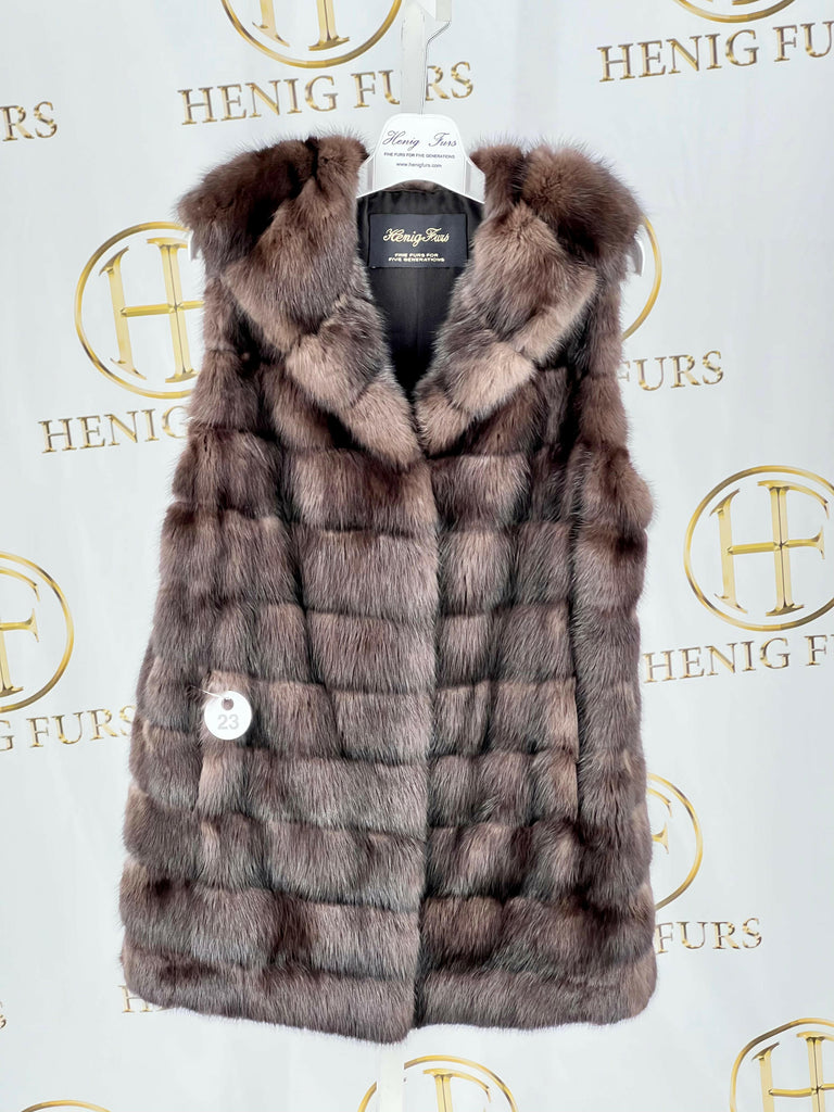 fur clearance - canadian sable fur vest with hood