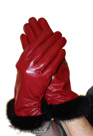 Lamb Leather Gloves with Mink Fur Trim.