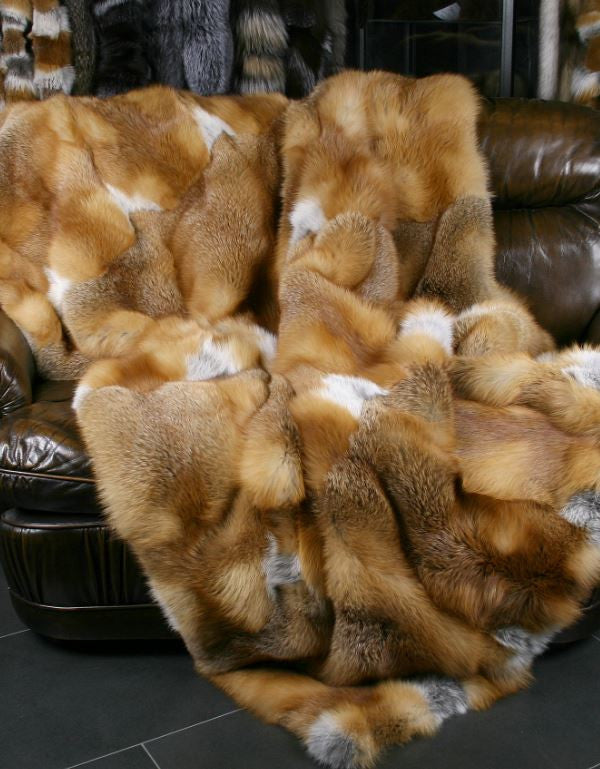 Full Skin Natural Red Fox Fur Blanket