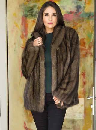 Russian Sable Fur Jacket with Shawl Collar.